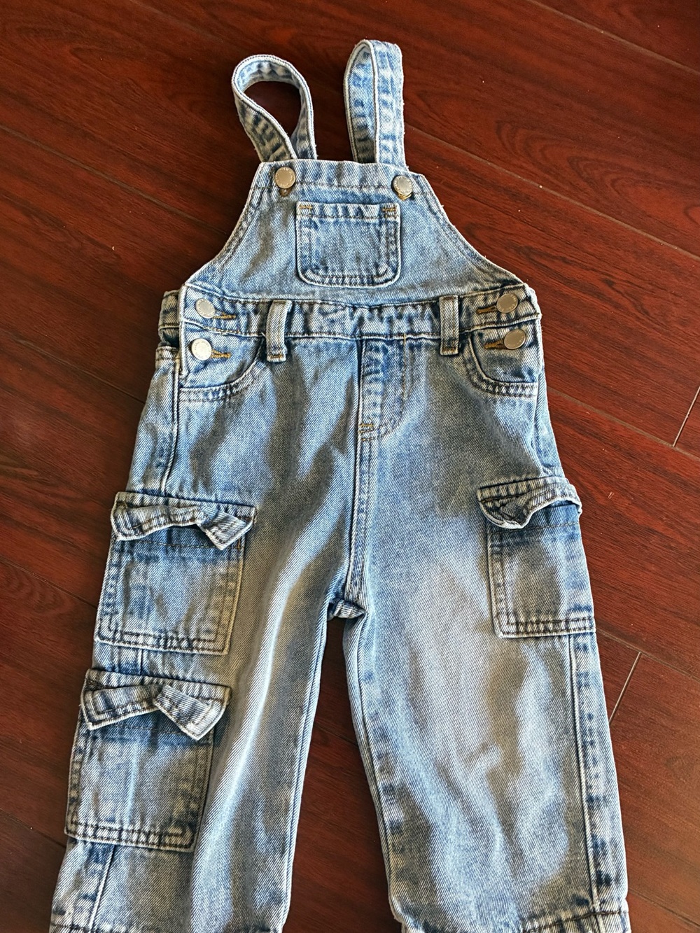 Kids Light Blue Denim Overalls - Classic Cargo Style